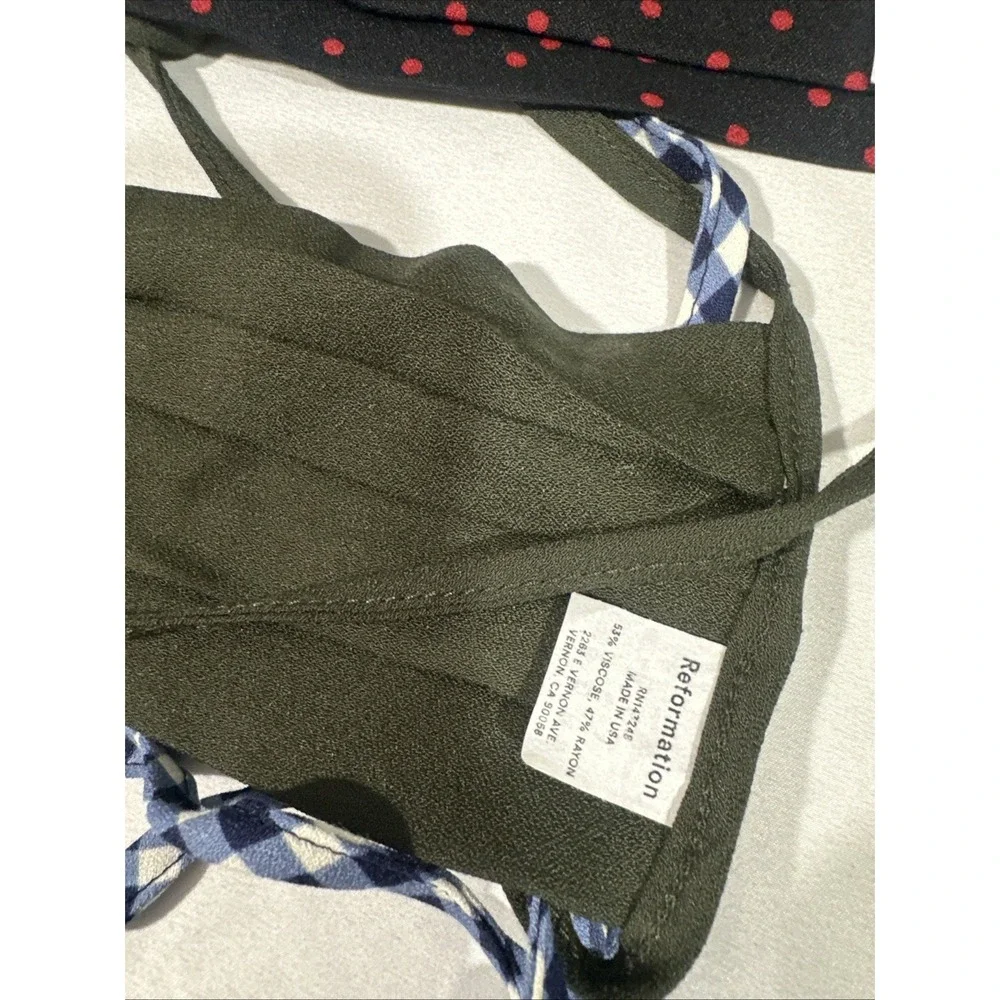 NEW Reformation Face Mask [ 3 Piece ] Blue Gingham + Dots + Olive Green #T2186